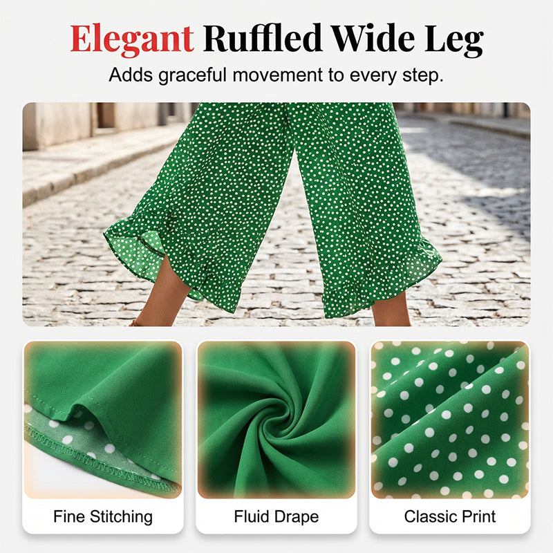 A pair of Arenzza women's high waist wide-leg pants in flowy fabric, showcasing a slimming, comfortable, and chic style.