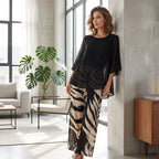 Aarenzza women's elegant flowy top and printed pants set, stylish clothing with a loose fit and vibrant pattern.