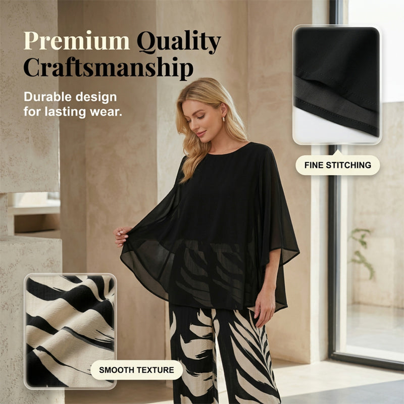 Arenzza women's elegant flowy top and printed pants set featuring a stylish, comfortable clothing ensemble for women.
