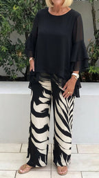 Aarenzza women's elegant flowy top and printed pants set featuring a stylish, comfortable clothing ensemble for women.