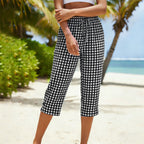 A pair of women's plaid summer capri pants by Arenzza, featuring a stylish casual design in vibrant plaid fabric.