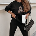 Aarenza casual women's letter print loungewear set, cozy top and pants for home and street style, in soft fabric.