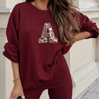 Aarenza casual women's letter print loungewear set with cozy top and pants, perfect for home or street style.