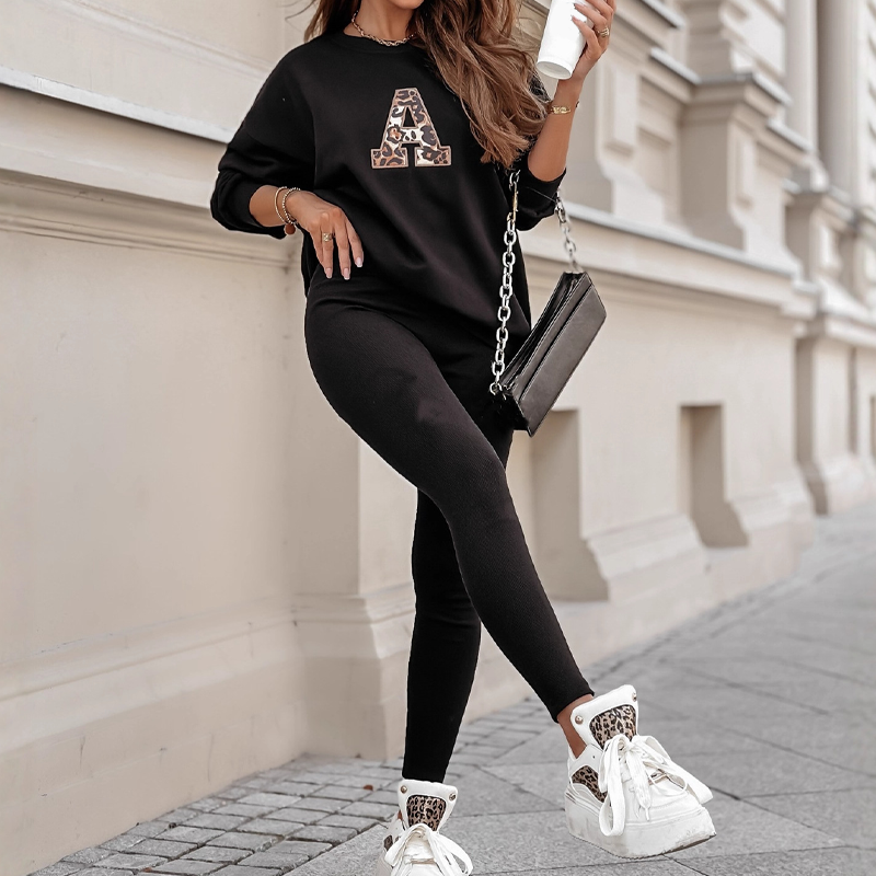Aarenza casual women's letter print loungewear set featuring a cozy top and matching pants for home and street style.