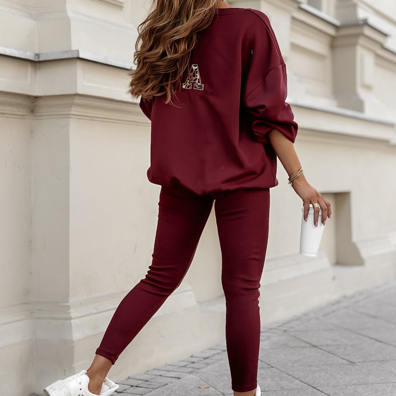 Aarenza women's letter print loungewear set featuring a cozy top and matching pants, perfect for home and street casual wear.