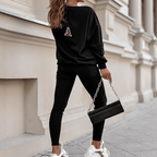 Aarenza women's letter print loungewear set with cozy top and pants, perfect for home or street style.