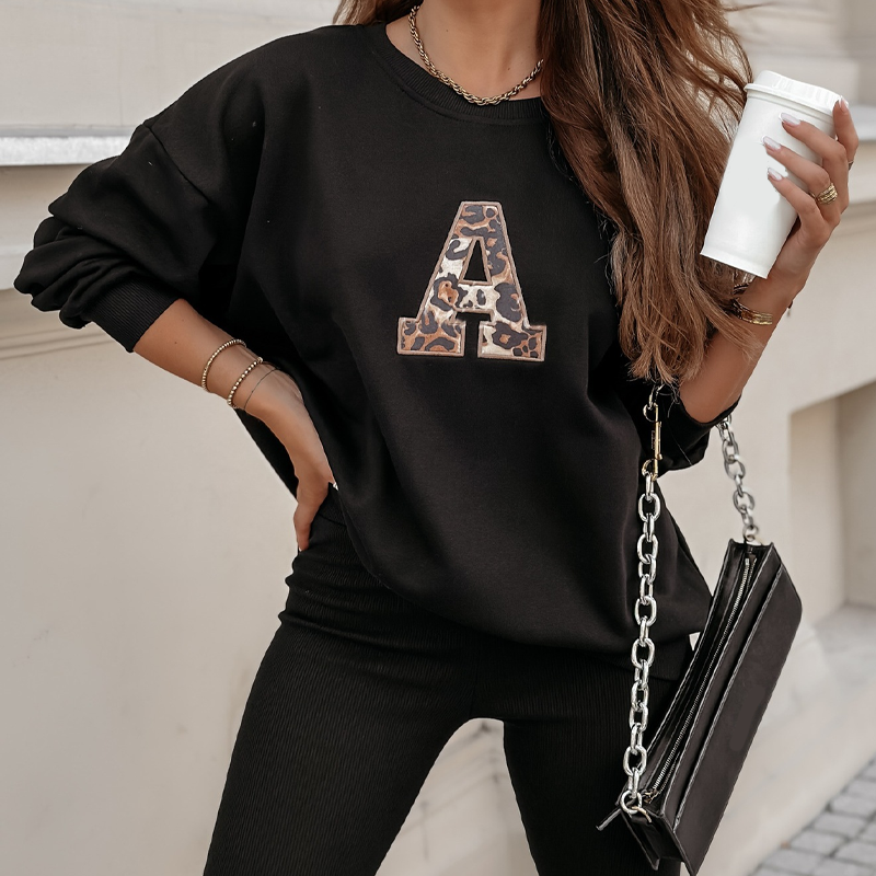 Aarenza women's letter print loungewear set featuring a cozy top and matching pants, perfect for home or casual street style.