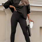 Aarenza women's letter print loungewear set featuring a cozy top and matching pants, suitable for home and street style.
