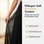 A woman wearing flowy chiffon wide-leg pants by Arenzza, showcasing their relaxed fit and elegant drape for casual or formal occasions.
