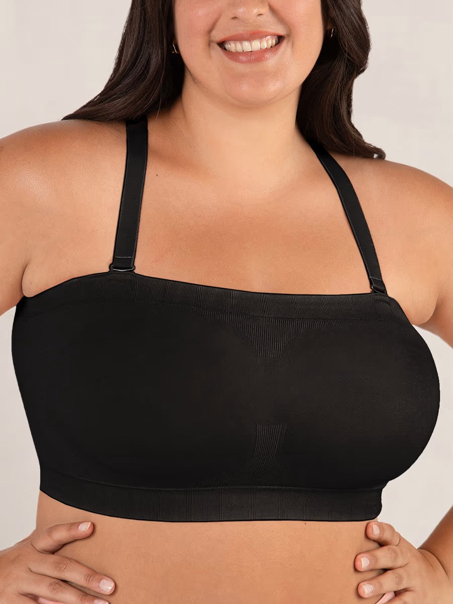 Aarenza convertible strapless bandeau bra with wireless design, anti-slip grip, and removable straps, shown on a mannequin.