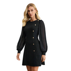 Elegant Arenzza long sleeve dress featuring asymmetrical button detail, stylish and sophisticated for formal or casual occasions.