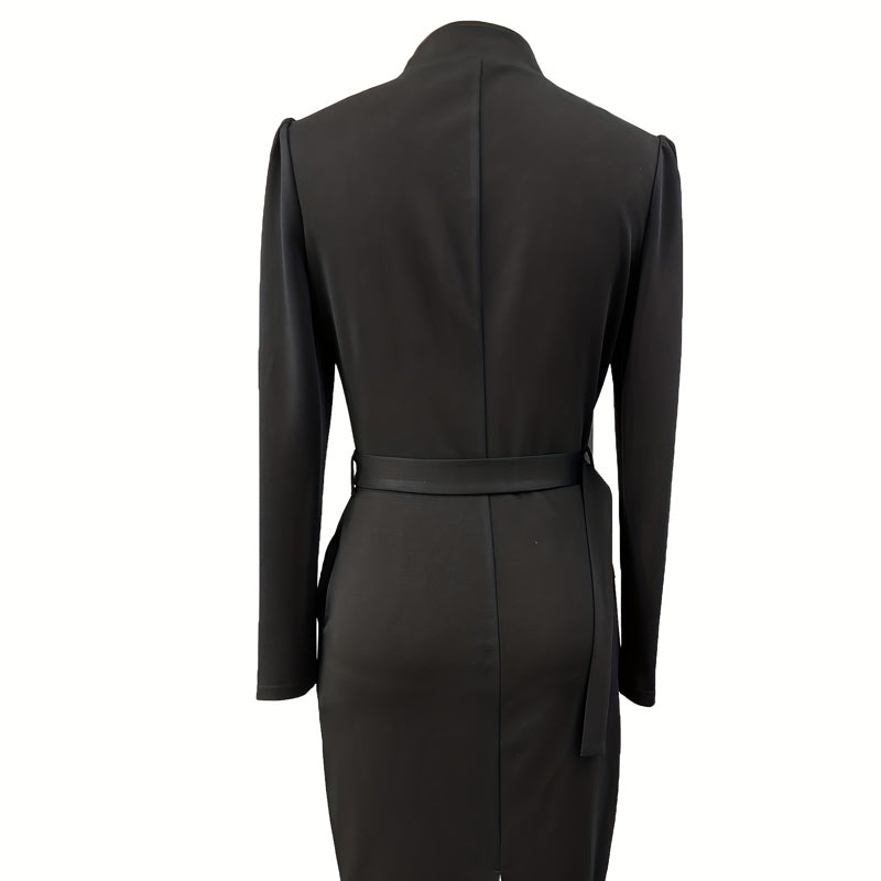 A women's elegant V-neck slim-fitting dress by Arenzza, featuring a sophisticated design perfect for stylish occasions.