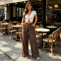 A pair of lightweight women's cotton-linen palazzo pants from Arenzza, shown in a summer casual style with a relaxed fit.