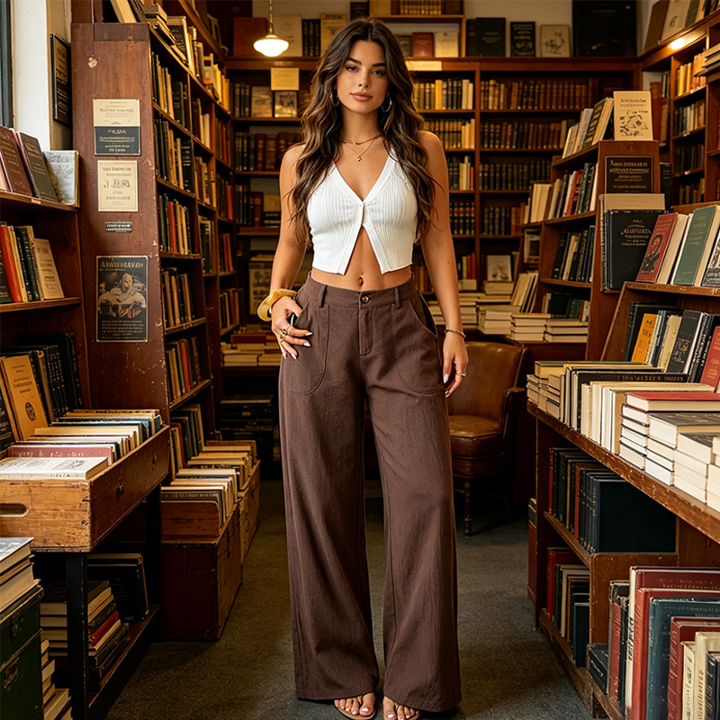 Women’s summer cotton-linen lightweight palazzo pants by Arenzza, featuring a relaxed fit and breathable fabric for warm weather.
