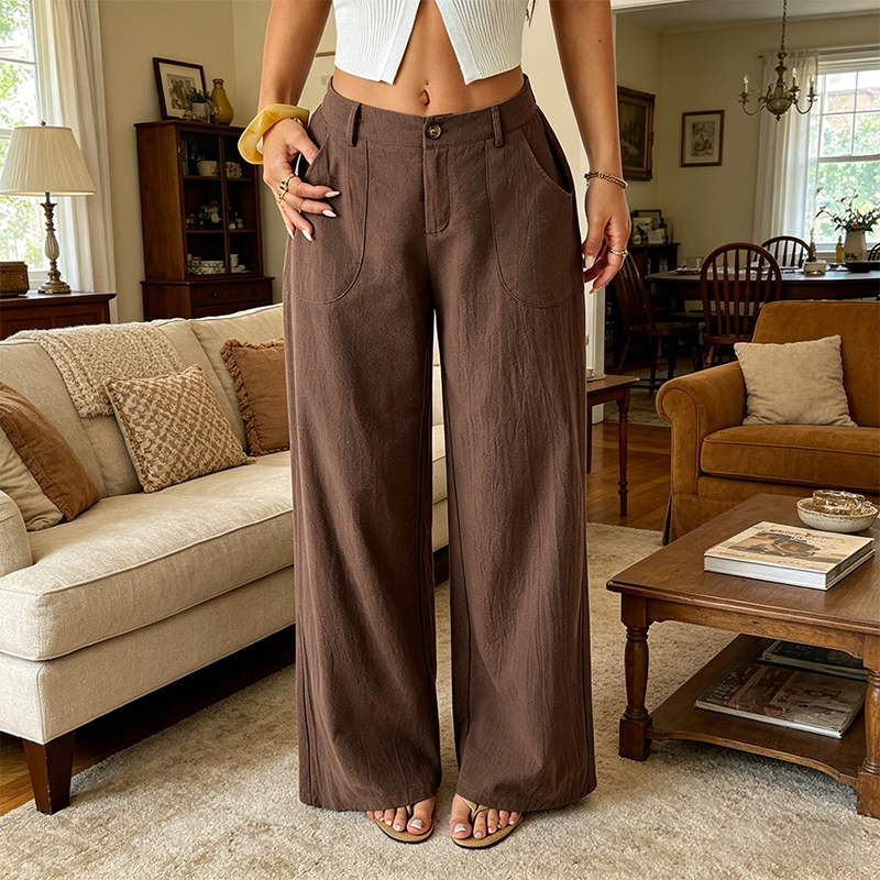 Women's lightweight cotton-linen palazzo pants by Arenzza, featuring a summer classical design, perfect for warm weather.
