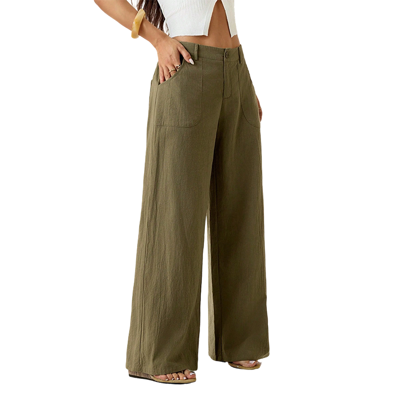 Aarenza women's summer lightweight cotton-linen palazzo pants in a classical design, shown in a relaxed fit and natural fabric.