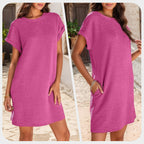 Aarenza women's relaxed pocket dress in soft fabric, featuring a casual fit and side pockets, perfect for everyday wear.