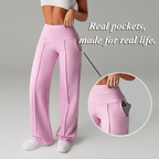 A pair of women's plain loose straight-leg pants by Arenzza, shown in a neutral color on a hanger.