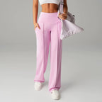 Women's loose straight-leg pants by Arenzza, plain fabric, relaxed fit, shown in neutral color on a hanger.