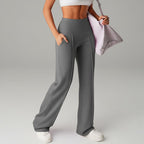A pair of women's plain loose straight-leg pants by Arenzza in a neutral color, displayed flat on a white background.