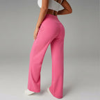 A woman wearing Arenzza women's plain loose straight leg pants in a neutral color, showcasing comfortable, casual clothing style.