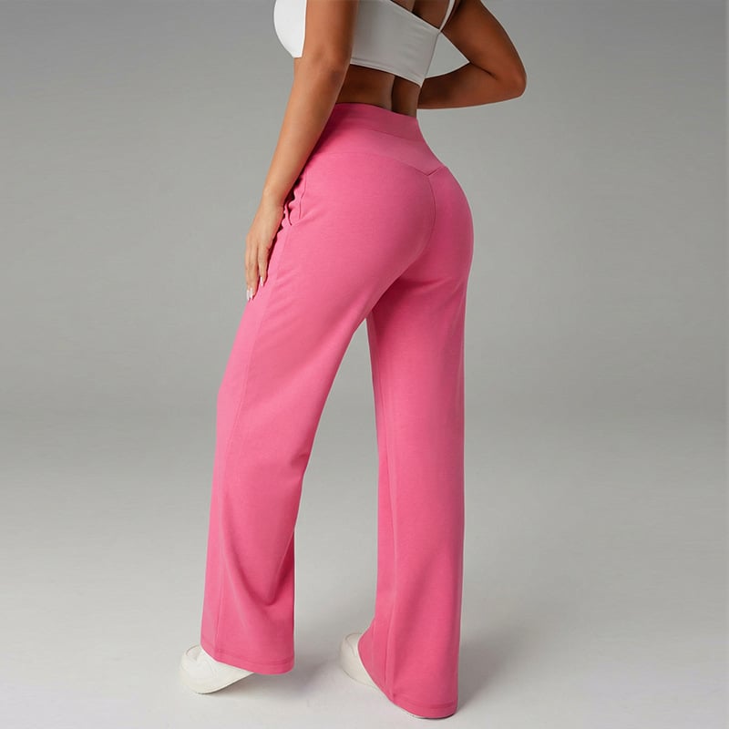 A woman wearing Arenzza women's plain loose straight leg pants in a neutral color, showcasing comfortable, casual clothing style.
