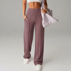 A pair of women's plain loose straight-leg pants by Arenzza in neutral fabric, displayed flat on a white background.