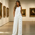 Arenzza women's sleeveless top and wide-leg trousers set, casual clothing with a stylish sleeveless shirt and matching trousers.