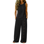 A woman wearing a sleeveless top and wide-leg trousers set from Arenzza, casual and stylish outfit for everyday wear.