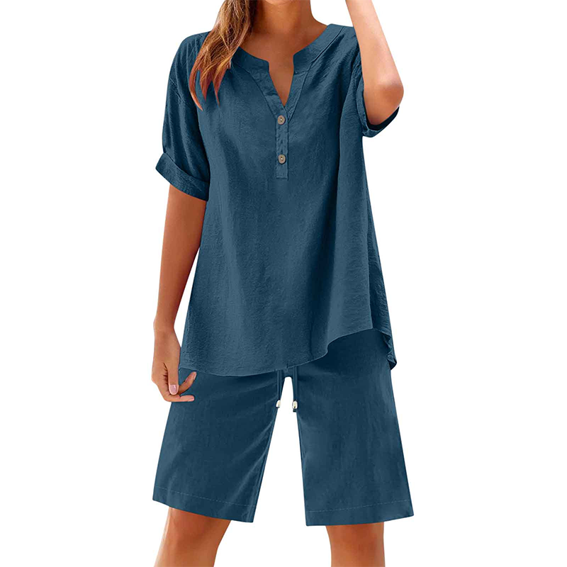 Aarenza women's cotton linen 2-piece outfit set featuring a top and matching pants in a relaxed, stylish design.