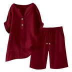 Women's cotton linen 2-piece outfit set by Arenzza featuring a stylish top and matching pants, perfect for casual wear.