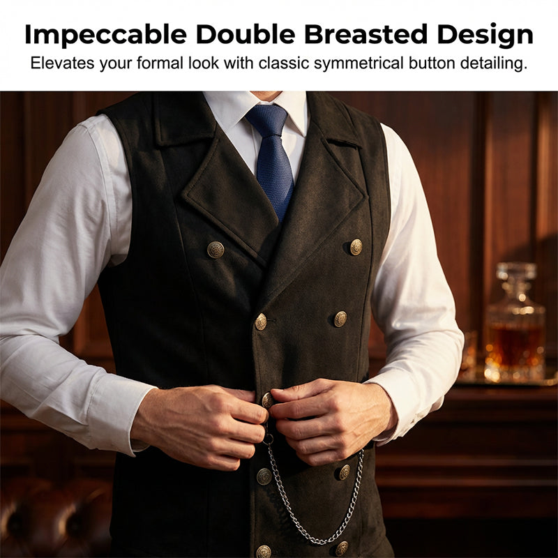 Men's casual retro slim fit dress vest by Arenzza, black and brown, styled for suits or tuxedos, with a modern, tailored look