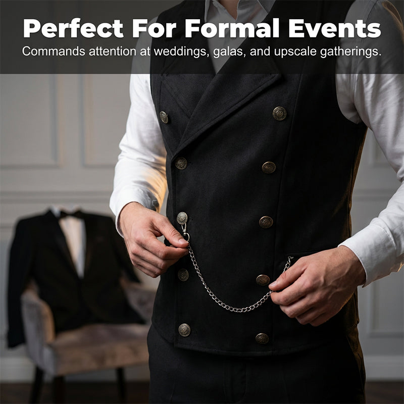 Men's casual retro slim fit dress vest by Arenzza, in brown and black, perfect for suits or tuxedos, shown in the product image.