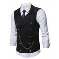 A men's retro slim fit dress vest in black and brown by Arenzza, styled for formal suits or tuxedos.
