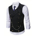 A men's retro slim fit dress vest in black and brown by Arenzza, styled for formal suits or tuxedos.