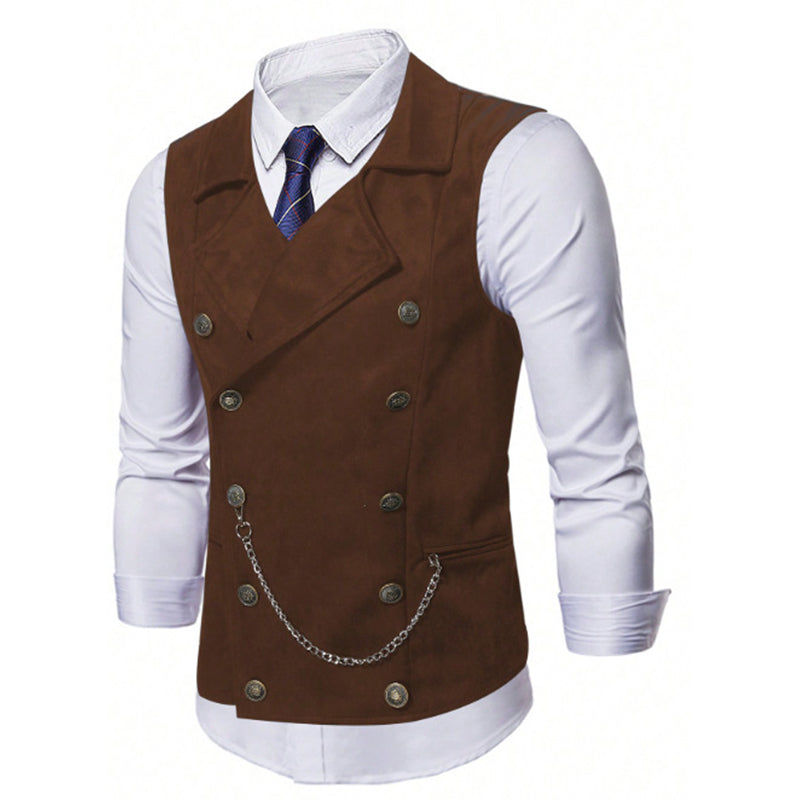 A men's retro slim fit dress vest from Arenzza in brown and black, styled for casual or formal suits and tuxedos.
