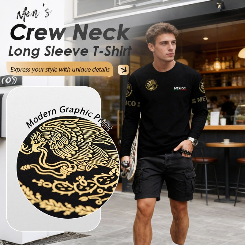 Men's cream Arenzza crew neck long sleeve T-shirt laid flat, showing front view with smooth fabric and classic fit.