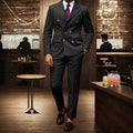 Men's Arenzza double-breasted pinstripe suit set, tailored jacket and matching trousers, formal clothing for men.