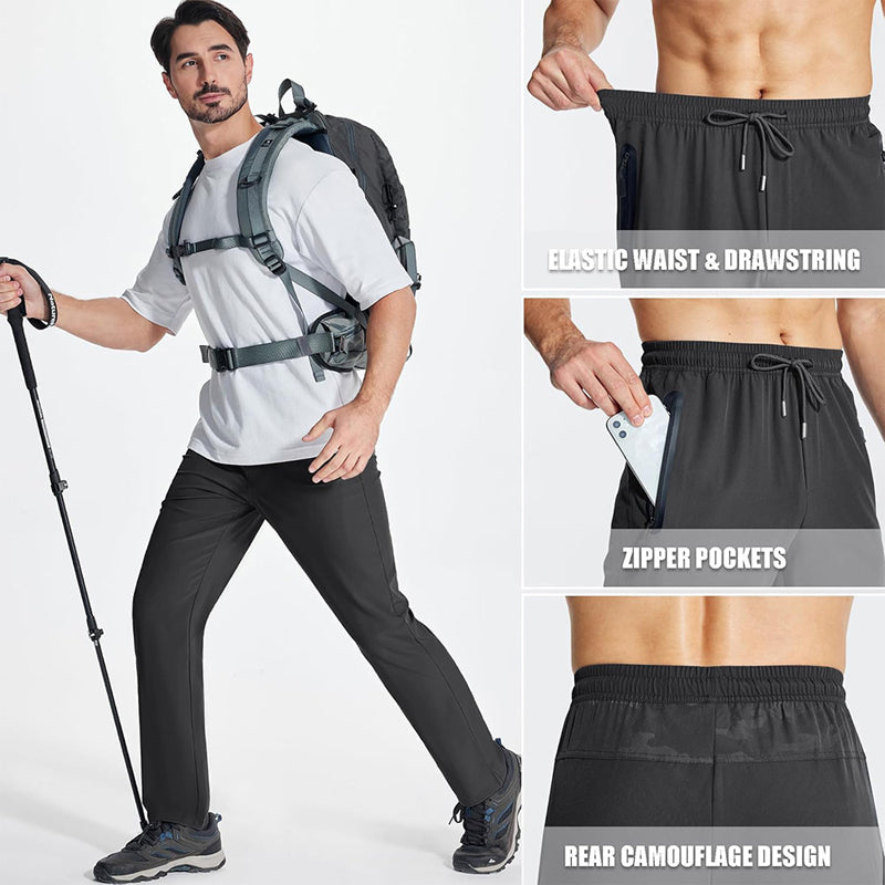 Men's lightweight athletic pants by Arenzza with zipper pockets, shown in dark color, designed for active wear and comfort.