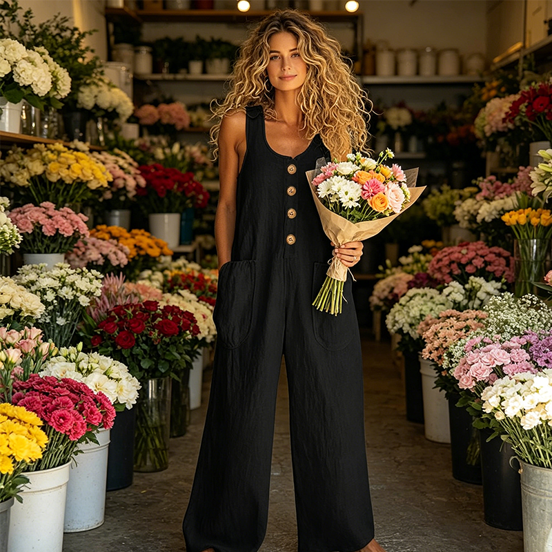 Aarenza women's sleeveless wide-leg jumpsuit with pockets, stylish and comfortable clothing for casual or summer wear.