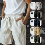 Men's cotton linen shorts with elastic drawstring waist, solid color, Arenzza brand, casual summer clothing for men.