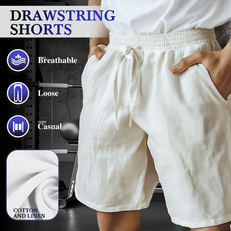Men's cotton linen shorts with elastic drawstring in solid color, available in sizes S to 3XL, by Arenzza.
