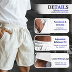 Men's cotton linen shorts with elastic drawstring waistband, solid color, Arenzza clothing, available in S to 3XL size.