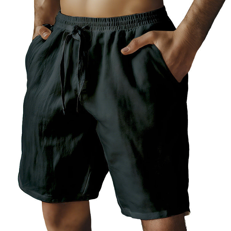 Men's cotton linen shorts with elastic drawstring from Arenzza, solid color, casual summer clothing, front view