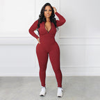 Aarenza solid color half zip seamless jumpsuit, form-fitting clothing with a half zip front and seamless design in a vibrant color.