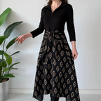 Aarenza tie-waist fit and flare midi dress in elegant fabric, featuring a flattering waist tie and classic silhouette.