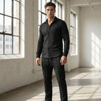 A men's casual waffle shirt and pants 2-piece set from Arenzza, featuring a relaxed fit and comfortable fabric in neutral tones.