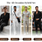 A men's casual waffle shirt and pants 2-piece set by Arenzza, featuring a comfortable, relaxed fit in neutral fabric.