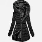 Women's Arenzza hooded winter coat with plush lining, mid-length design and cozy winter outerwear for cold weather.
