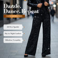 A pair of women's sequin sparkle wide-leg pants with elastic waistband in black from Arenzza, perfect for stylish occasions.